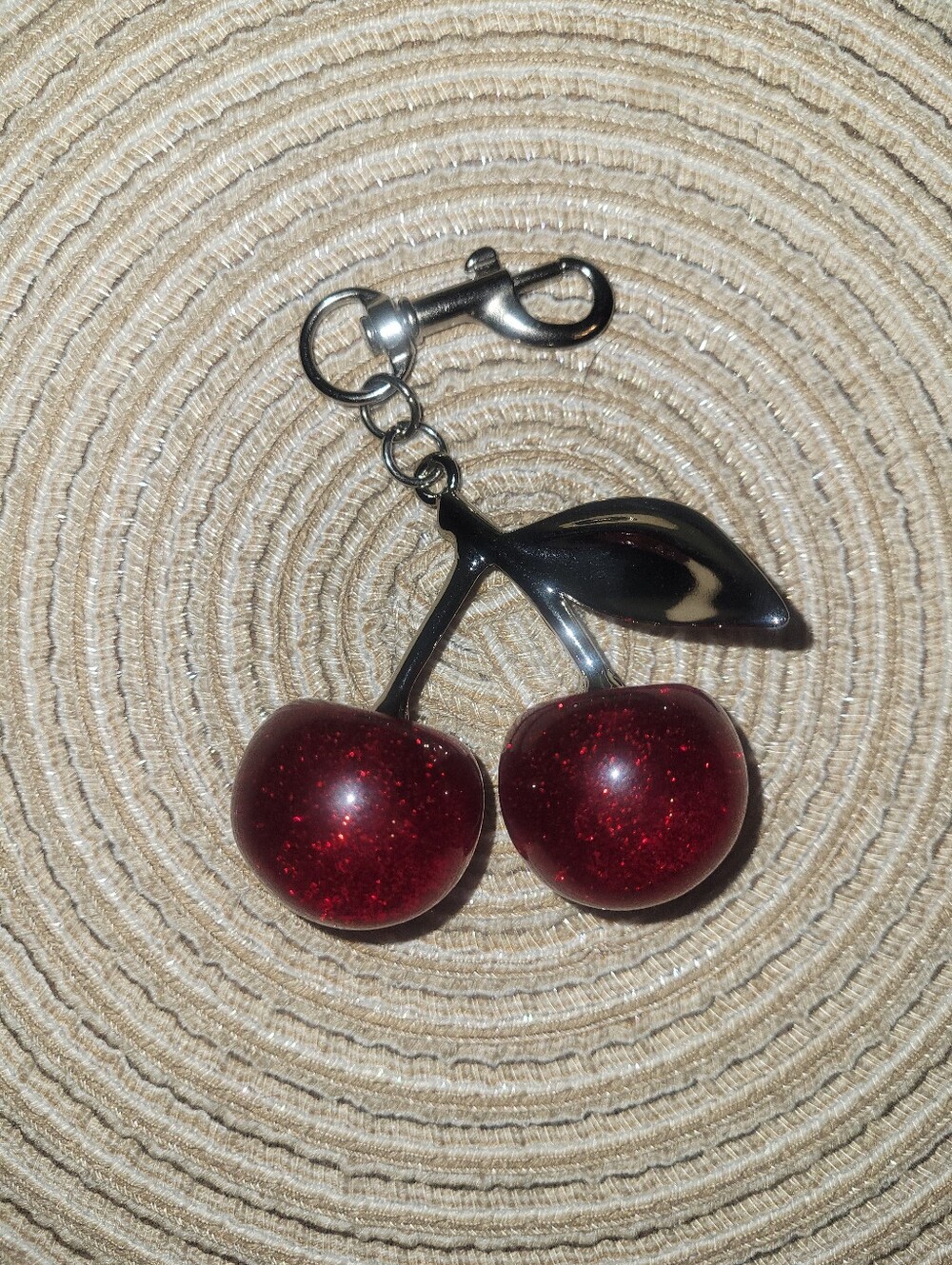 Cherry Keychain Charm - Red Glitter Double Cherry